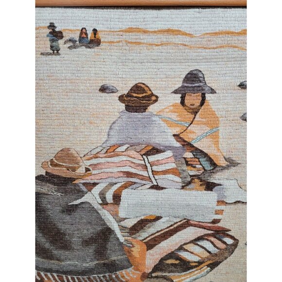 VTG Mid Century Peruvian Folk Woven Wall Tapestry Cultural Art Women Peru Hangin - Picture 3 of 7
